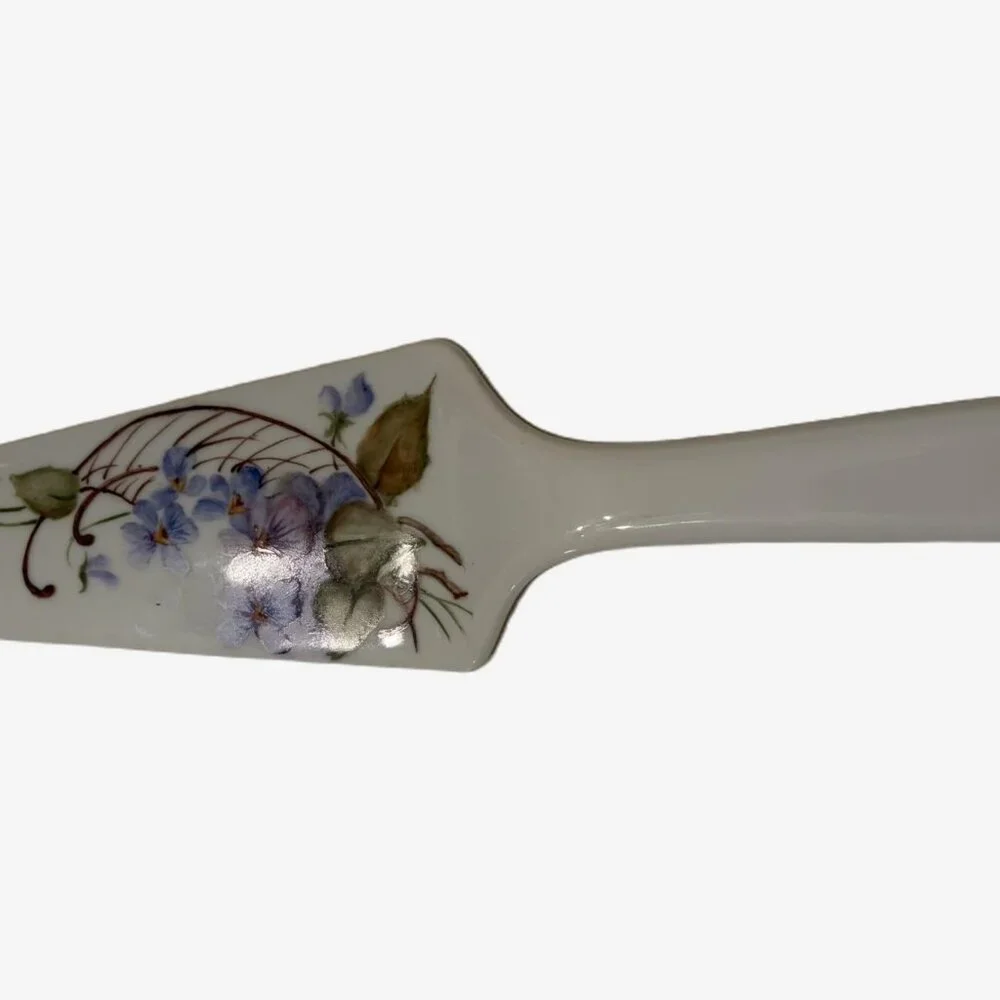 Vintage S Tessenyi Hand Painted Porcelain Cake Pie Server Floral 10” Cottagecore